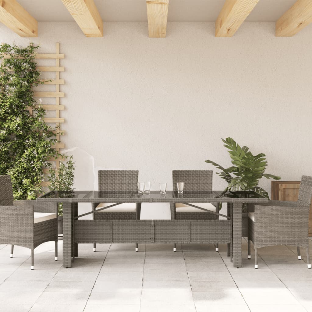 Τραπέζι Κήπου με Γυάλινη Επιφάνεια Γκρι 240x90x75 εκ Συνθ Ρατάν