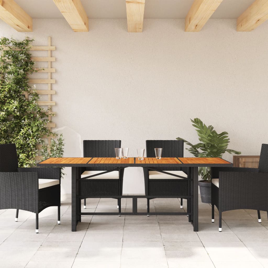 Τραπέζι Κήπου Επιφάνεια Ακακίας Μαύρο 190x80x75 εκ Συνθ Ρατάν