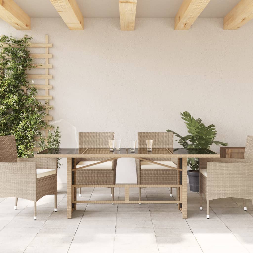 Τραπέζι Κήπου Γυάλινη Επιφάνεια Μπεζ 190x80x75 εκ. Συνθ. Ρατάν