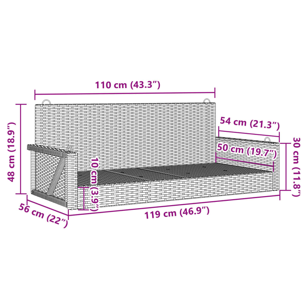 Παγκάκι Κούνια Γκρι 119x56x48 εκ. από Συνθετικό Ρατάν