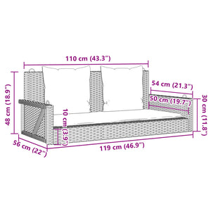 Παγκάκι Κούνιας με Μαξιλάρια Μαύρο 119x56x48 εκ. από Συνθετικό Ρατάν - Pakobazaar