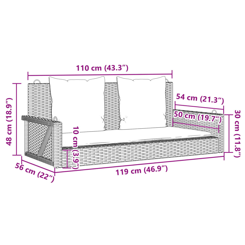 Παγκάκι Κούνια Μπεζ 119x56x48 εκ. Συνθετικό Ρατάν με Μαξιλάρια