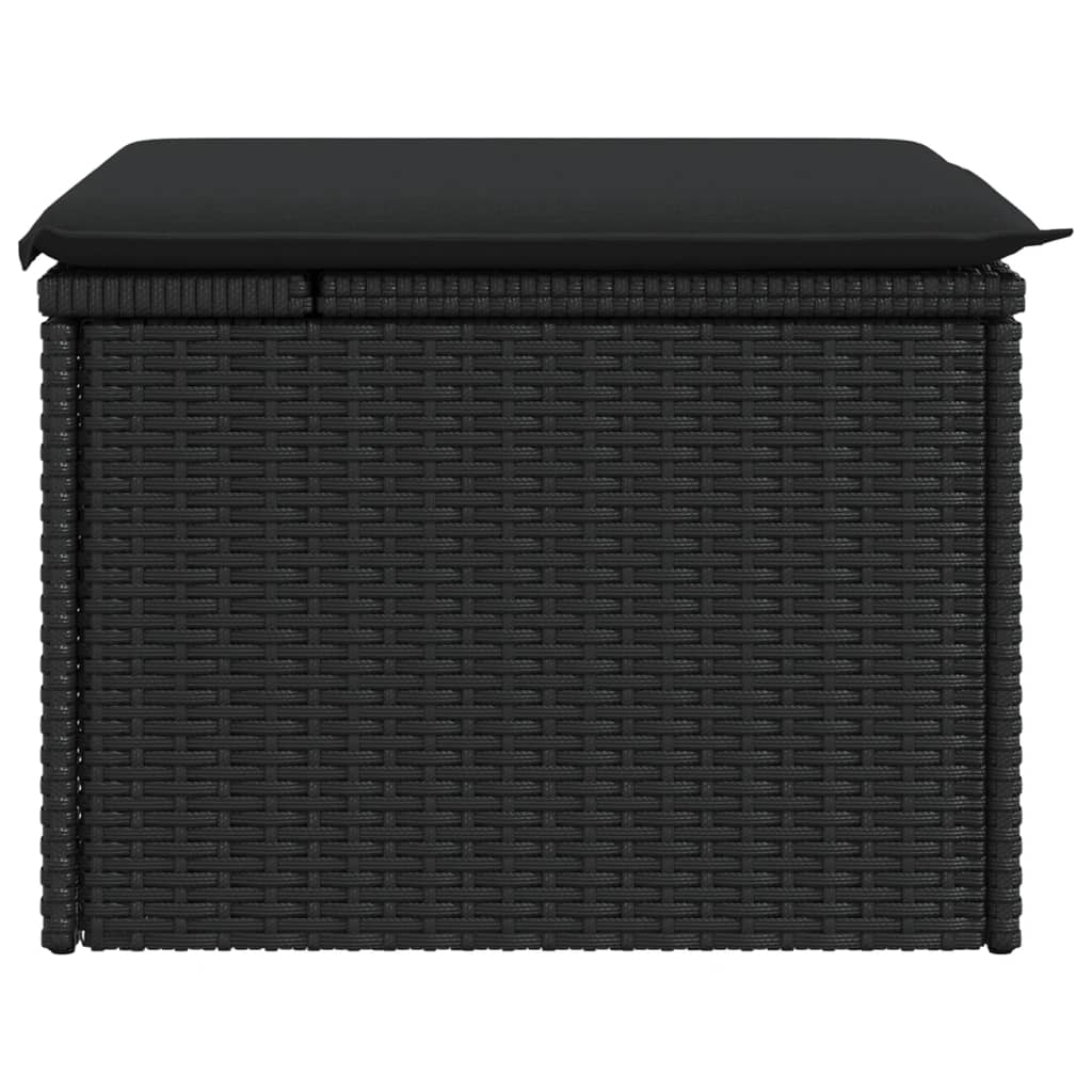 Σκαμπό Κήπου με Μαξιλάρι Μαύρο 55x55x37 εκ. από Συνθετικό Ρατάν - Pakobazaar