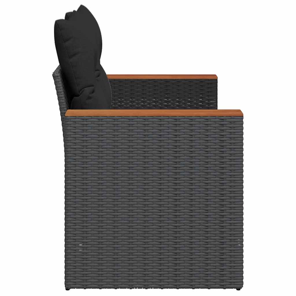 Καναπές Κήπου Διθέσιος με Μαξιλάρια Μαύρος από Συνθετικό Ρατάν