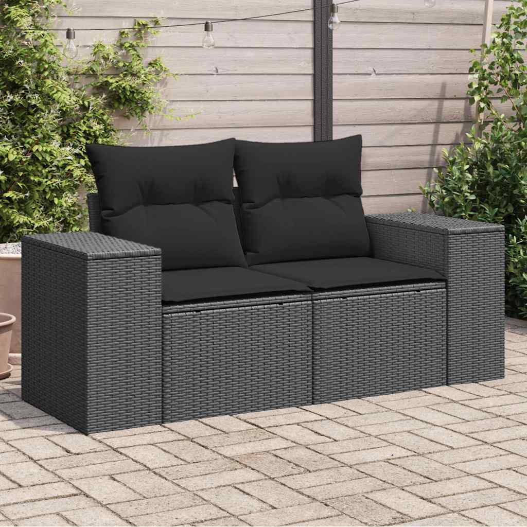 Καναπές Κήπου Διθέσιος με Μαξιλάρια Μαύρος από Συνθετικό Ρατάν