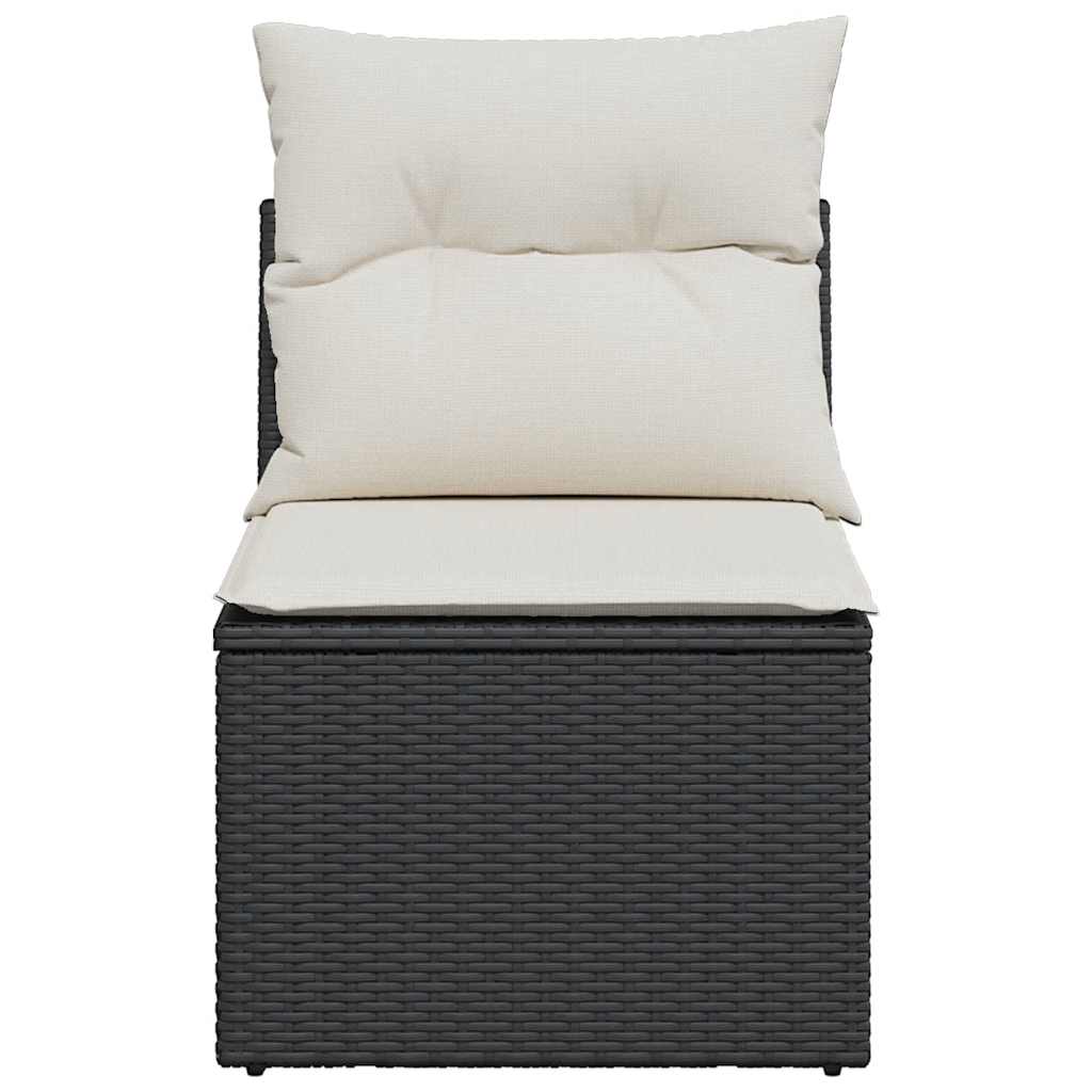 Καναπές Κήπου Χωρίς Μπράτσα Μαύρος Συνθετικό Ρατάν με Μαξιλάρια