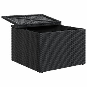 Υποπόδιο Κήπου Μαύρο 55x55x37 εκ. Συνθετικό Ρατάν με Μαξιλάρι