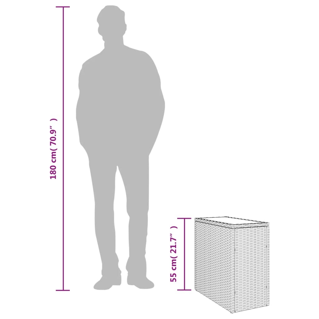 Τραπέζι Κήπου με Γυάλινη Επιφ. Γκρι 58x27,5x55 εκ. Συνθ. Ρατάν