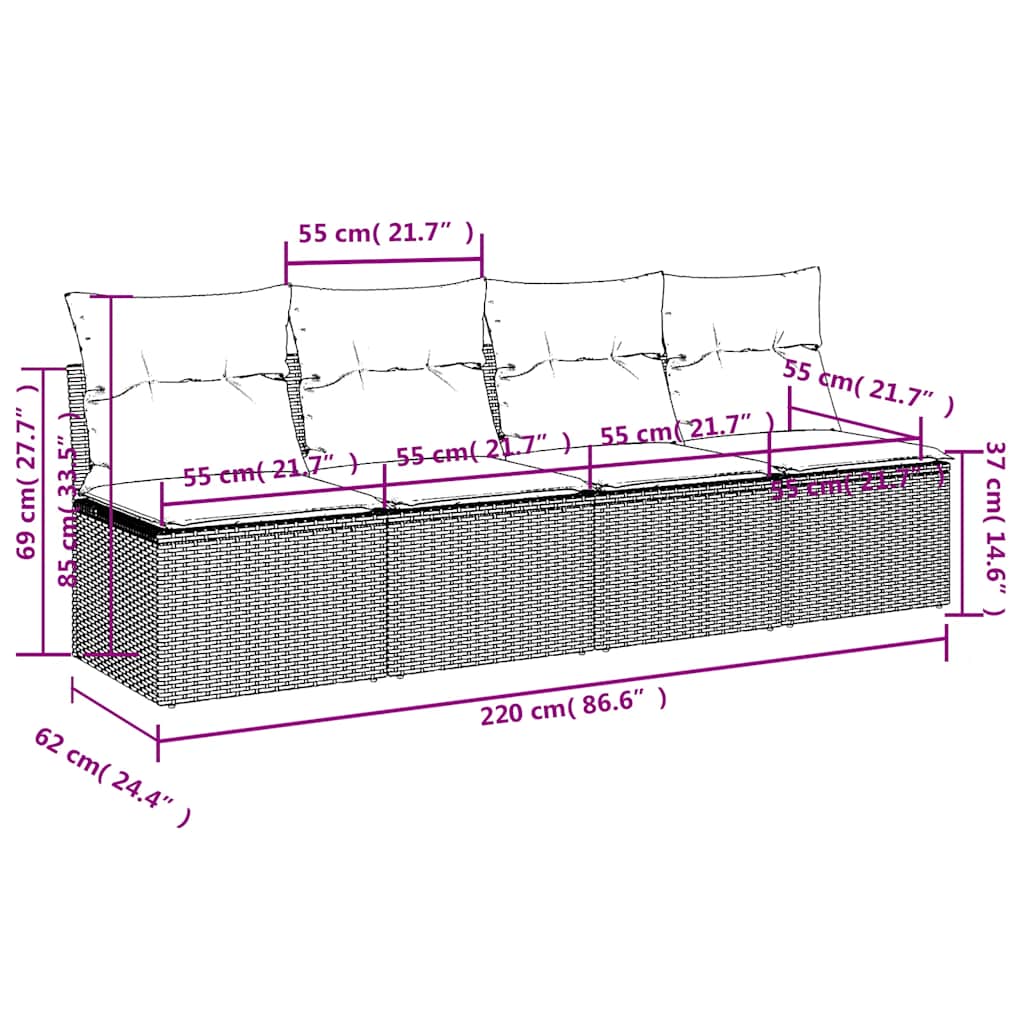 Καναπές Κήπου Τετραθέσιος Γκρι από Συνθετικό Ρατάν με Μαξιλάρια
