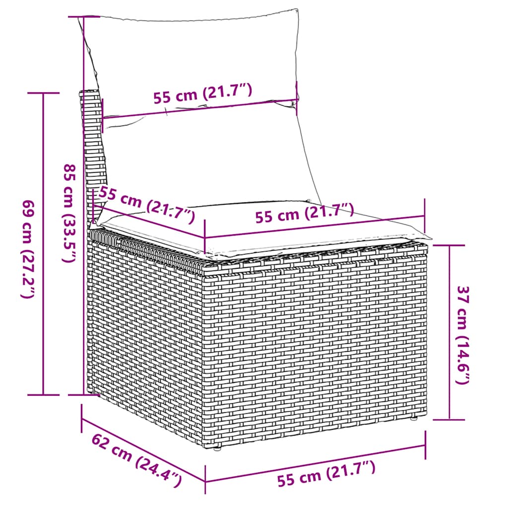 Καρέκλα Κήπου Χωρίς Μπράτσα Γκρι Συνθετικό Ρατάν με Μαξιλάρια