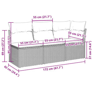 Καναπές Κήπου Τριθέσιος Γκρι από Συνθετικό Ρατάν με Μαξιλάρια