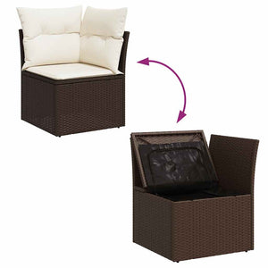 Καναπές Κήπου Γωνιακός με Μαξιλάρια Καφέ από Συνθετικό Ρατάν - Pakobazaar