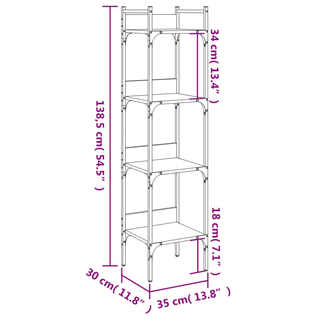 Βιβλιοθήκη 4 Επιπέδων Sonoma Δρυς 35x30x138,5 εκ. Επεξεργ. Ξύλο