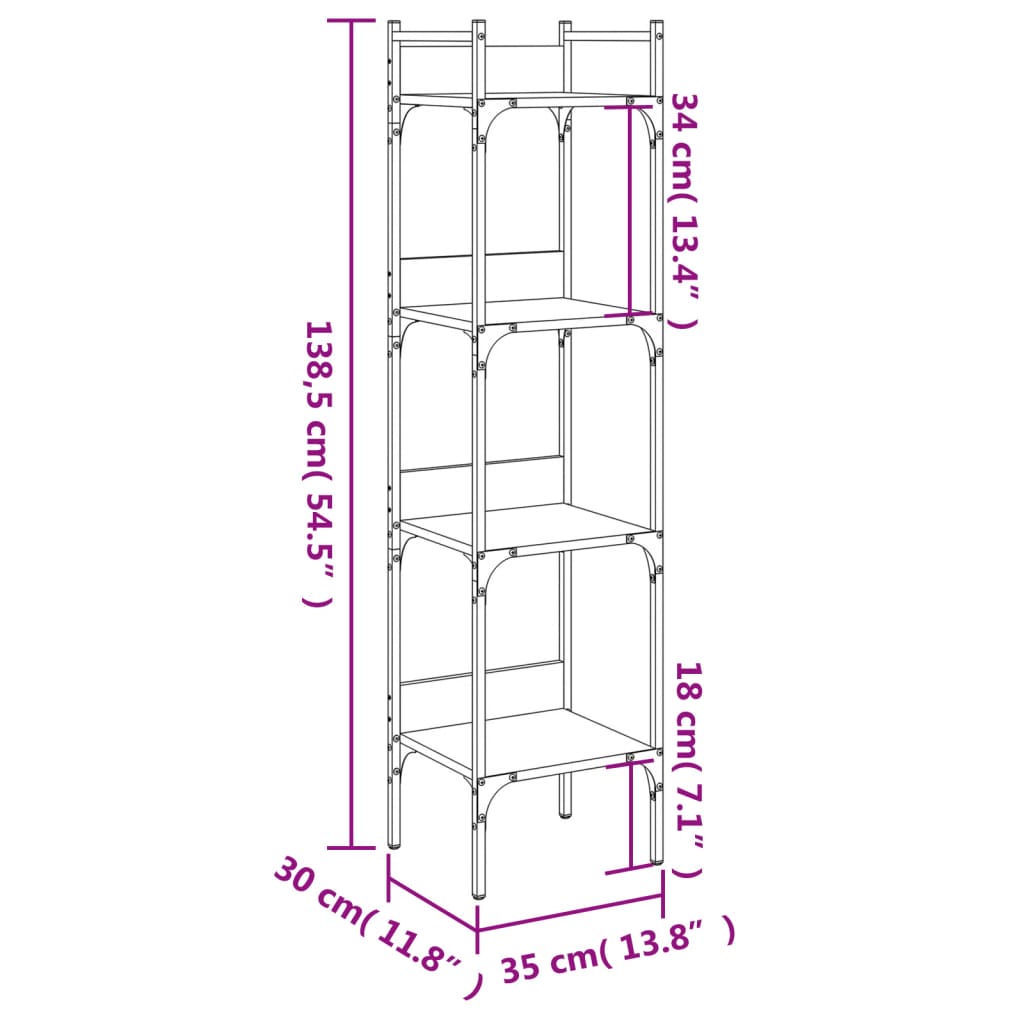 Βιβλιοθήκη 4 Επιπέδων Γκρι Sonoma 35x30x138,5 εκ. Επεξεργ. Ξύλο