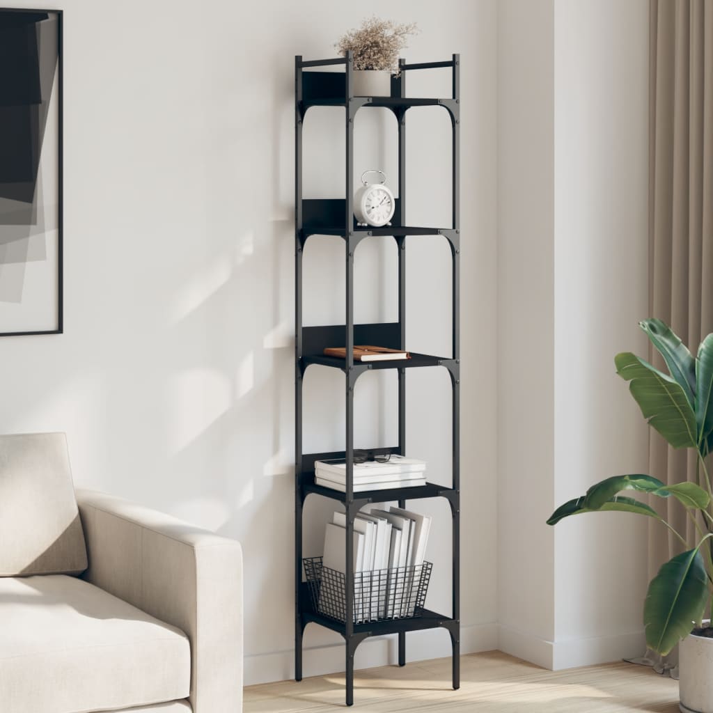 Βιβλιοθήκη 5 Επιπέδων Μαύρη 35 x 30 x 174 εκ. Επεξεργ. Ξύλο