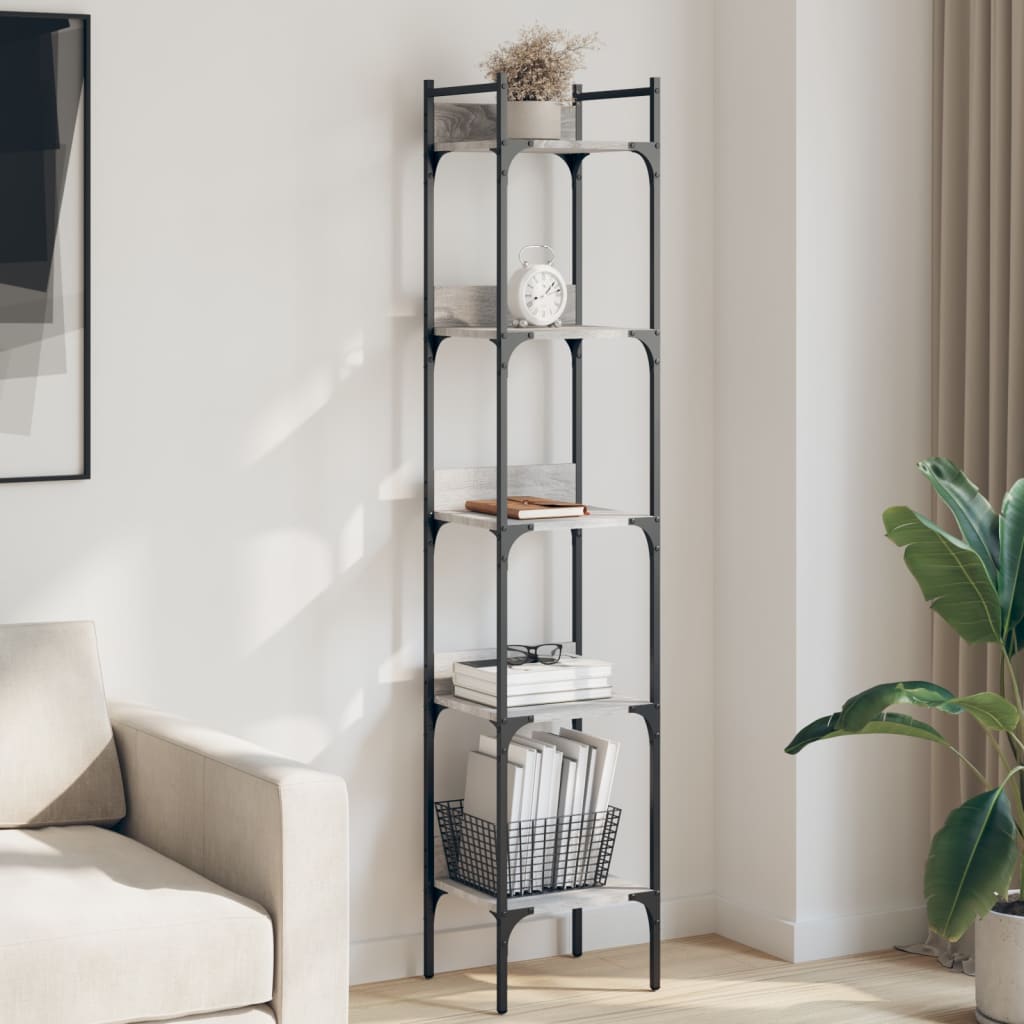 Βιβλιοθήκη 5 Επιπέδων Γκρι Sonoma 35x30x174 εκ. Επεξεργ. Ξύλο - Pakobazaar