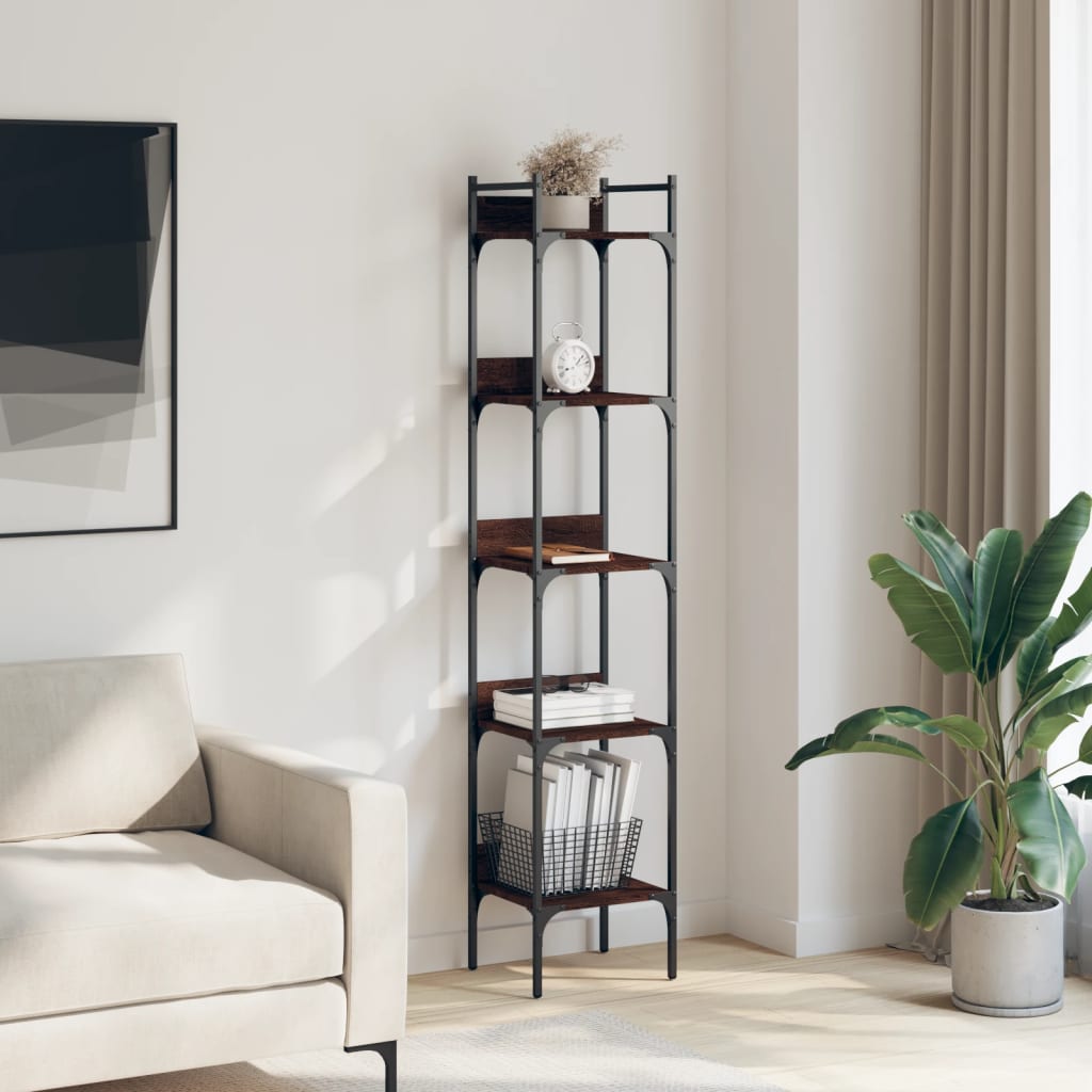 Βιβλιοθήκη 5 Επιπέδων Καφέ Δρυς 35x30x174 εκ. Επεξεργ. Ξύλο
