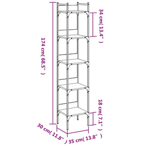 Βιβλιοθήκη 5 Επιπέδων Καφέ Δρυς 35x30x174 εκ. Επεξεργ. Ξύλο