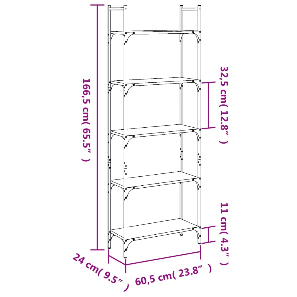 Βιβλιοθήκη 5 Επιπέδων Γκρι Sonoma 60,5x24x166,5 εκ. Επεξ. Ξύλο