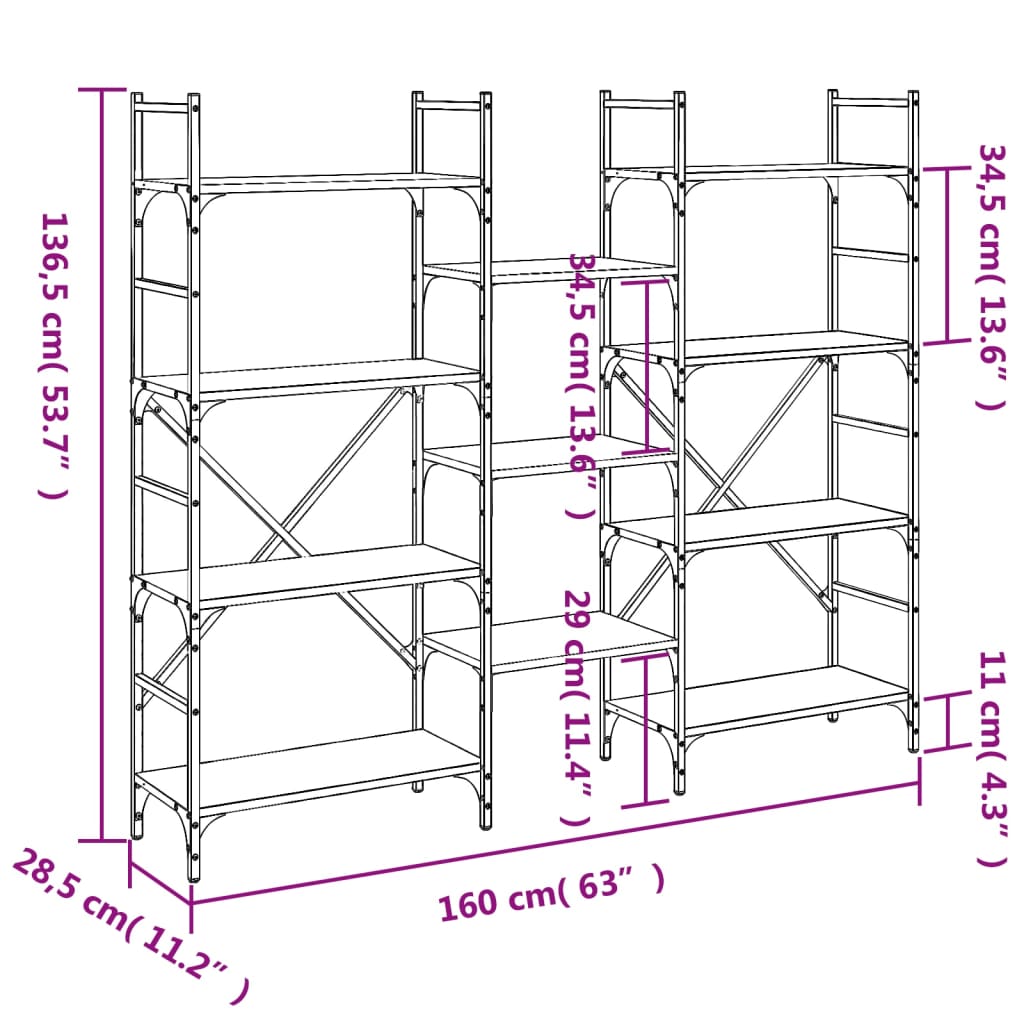 Βιβλιοθήκη Γκρι Sonoma 160x28,5x136,5 εκ. Επεξεργασμένο Ξύλο
