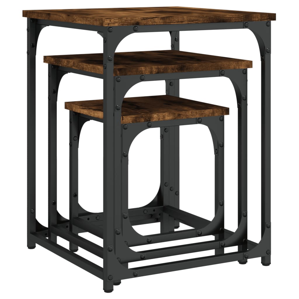 Τραπεζάκια Ζιγκόν 3 τεμ. Καπνιστή Δρυς από Επεξεργασμένο Ξύλο