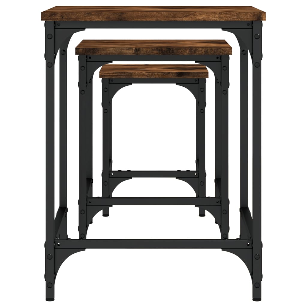 Τραπεζάκια Ζιγκόν 3 τεμ. Καπνιστή Δρυς από Επεξεργασμένο Ξύλο