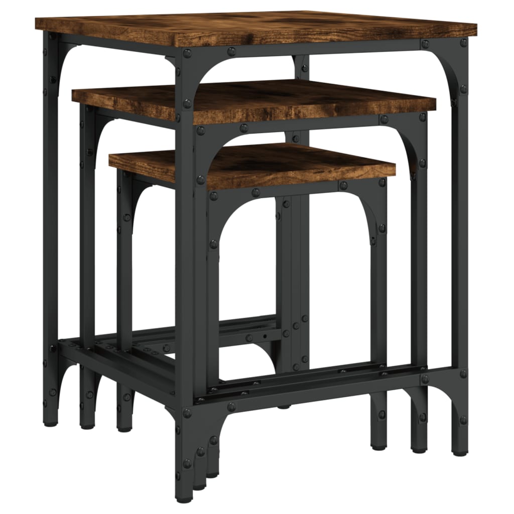 Τραπεζάκια Ζιγκόν 3 τεμ. Καπνιστή Δρυς από Επεξεργασμένο Ξύλο