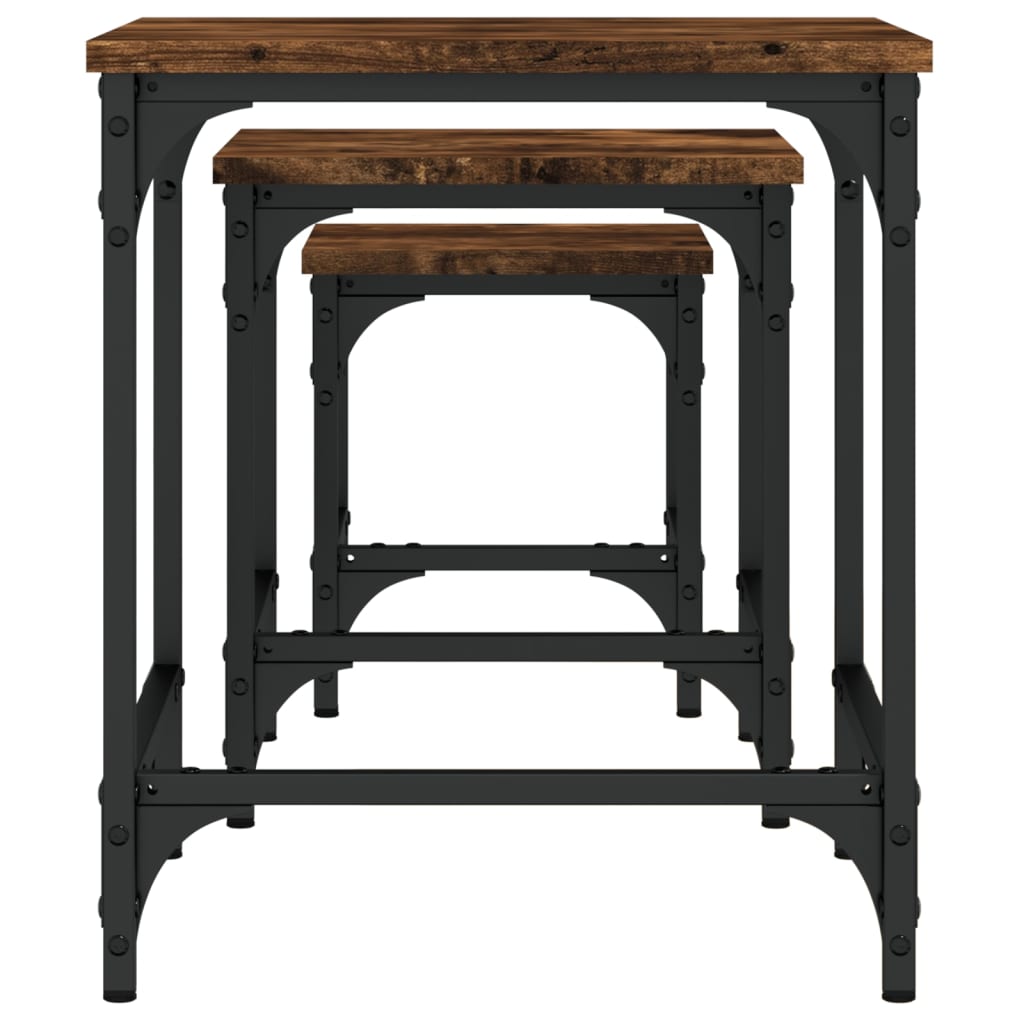 Τραπεζάκια Ζιγκόν 3 τεμ. Καπνιστή Δρυς από Επεξεργασμένο Ξύλο