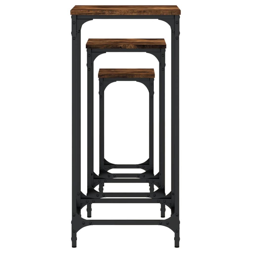 Τραπεζάκια Βοηθητικά Στοιβαζόμενα 3τεμ.Καπνιστή δρυς Επεξ. Ξύλο