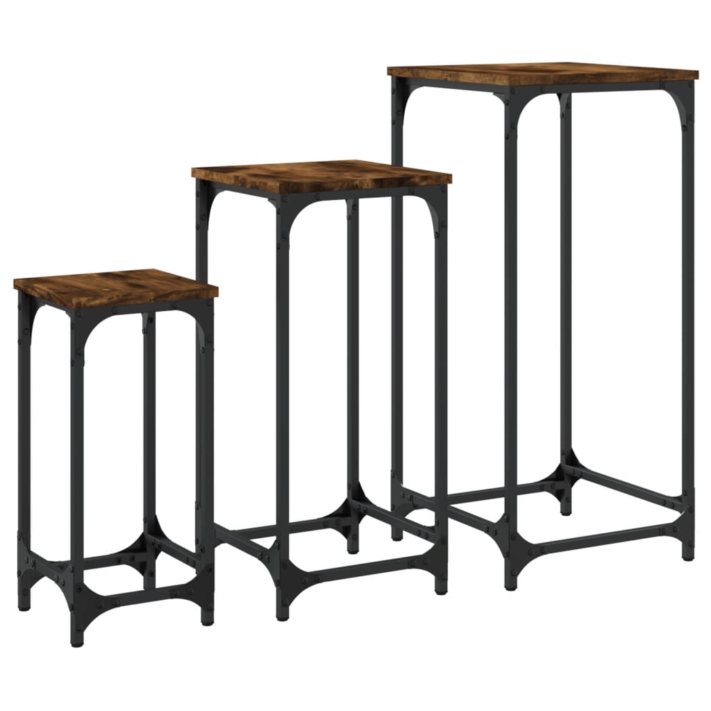 Τραπεζάκια Βοηθητικά Στοιβαζόμενα 3τεμ.Καπνιστή δρυς Επεξ. Ξύλο