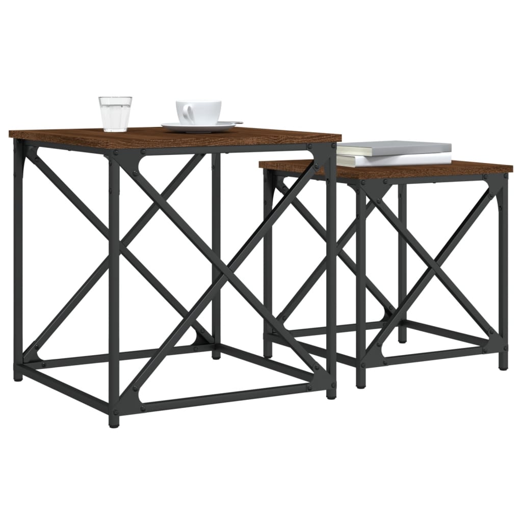 Τραπεζάκια Ζιγκόν 2 τεμ. Καφέ Δρυς από Επεξεργασμένο Ξύλο - Pakobazaar