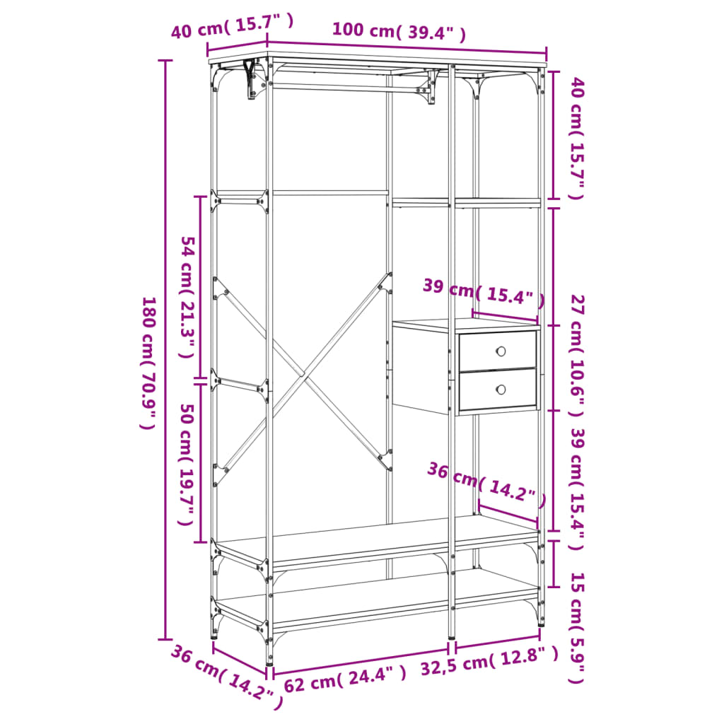 Ντουλάπα με Συρτάρια Sonoma Δρυς 100x40x180 εκ. Επεξεργ. Ξύλο