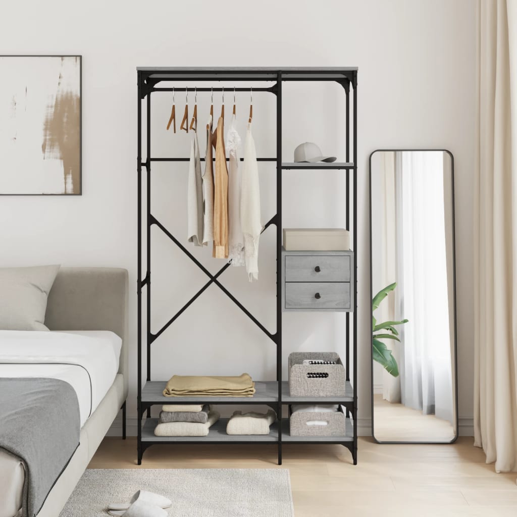 Ντουλάπα με Συρτάρια Γκρι Sonoma 100x40x180 εκ. Επεξεργ. Ξύλο