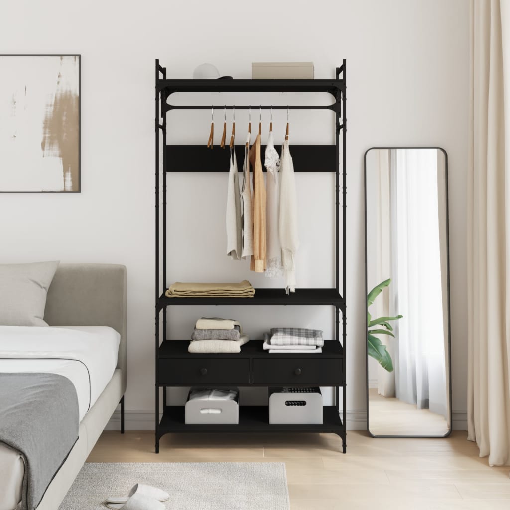 Ντουλάπα με Συρτάρια Μαύρη 89x39x184,5 εκ. Επεξεργασμένο Ξύλο
