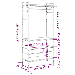 Ντουλάπα με Συρτάρια Καπνιστή Δρυς 89x39x184,5εκ. Επεξεργ. Ξύλο - Pakobazaar