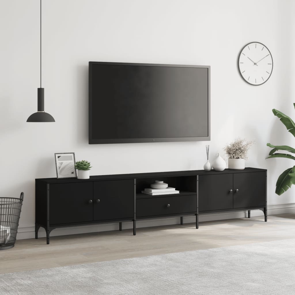 Έπιπλο Τηλεόρασης με Συρτάρι Μαύρο 200x25x44 εκ. Επεξ. Ξύλο - Pakobazaar