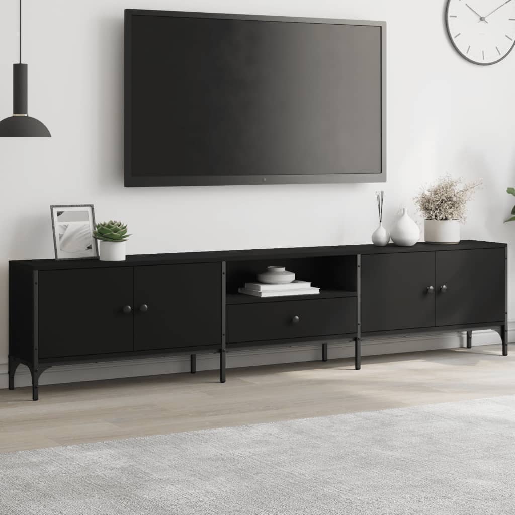 Έπιπλο Τηλεόρασης με Συρτάρι Μαύρο 200x25x44 εκ. Επεξ. Ξύλο - Pakobazaar