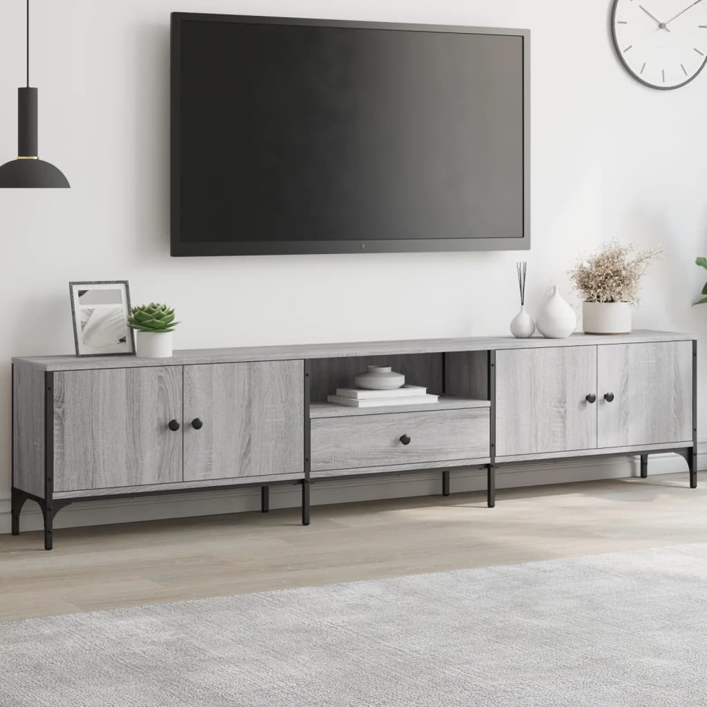 Έπιπλο Τηλεόρασης με Συρτάρι Γκρι Sonoma 200x25x44εκ Επεξ. Ξύλο