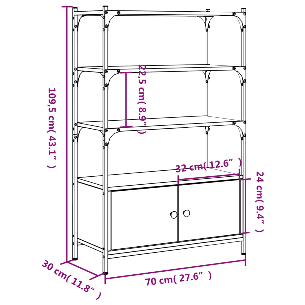 Βιβλιοθήκη 3 Επιπέδων Γκρι Sonoma 70x30x109,5 εκ. Επεξεργ. Ξύλο