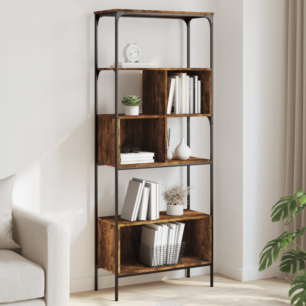 Βιβλιοθήκη 5 Επιπέδων Καπνιστή Δρυς 76x33x188,5 εκ. Επεξ. Ξύλο
