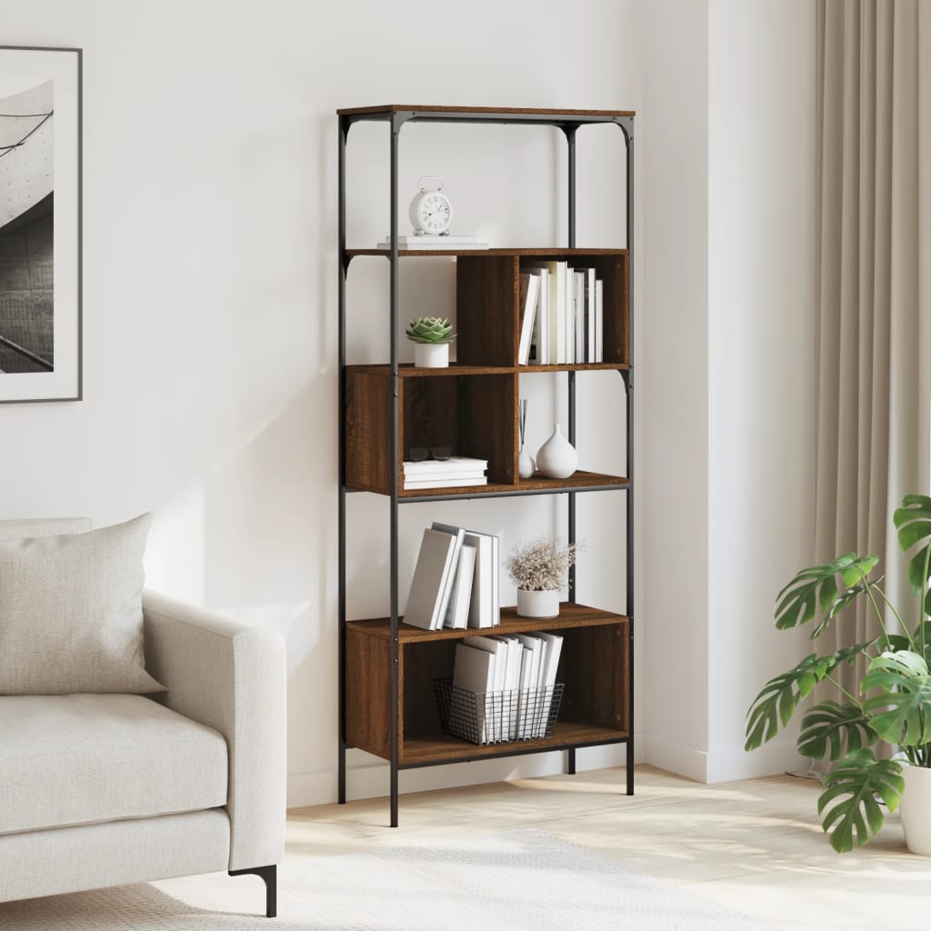 Βιβλιοθήκη 5 Επιπέδων Καφέ Δρυς 76x33x188,5 εκ. Επεξεργ. Ξύλο