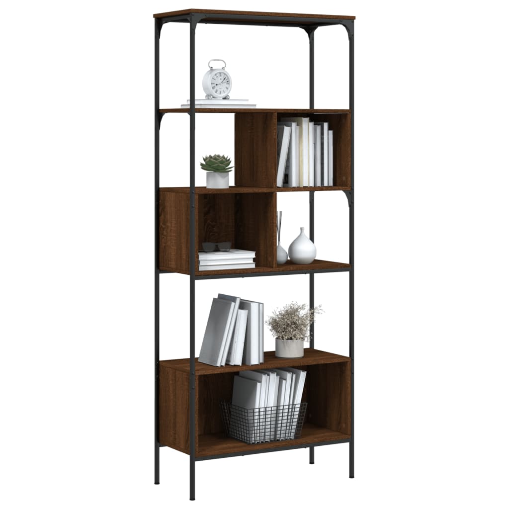 Βιβλιοθήκη 5 Επιπέδων Καφέ Δρυς 76x33x188,5 εκ. Επεξεργ. Ξύλο