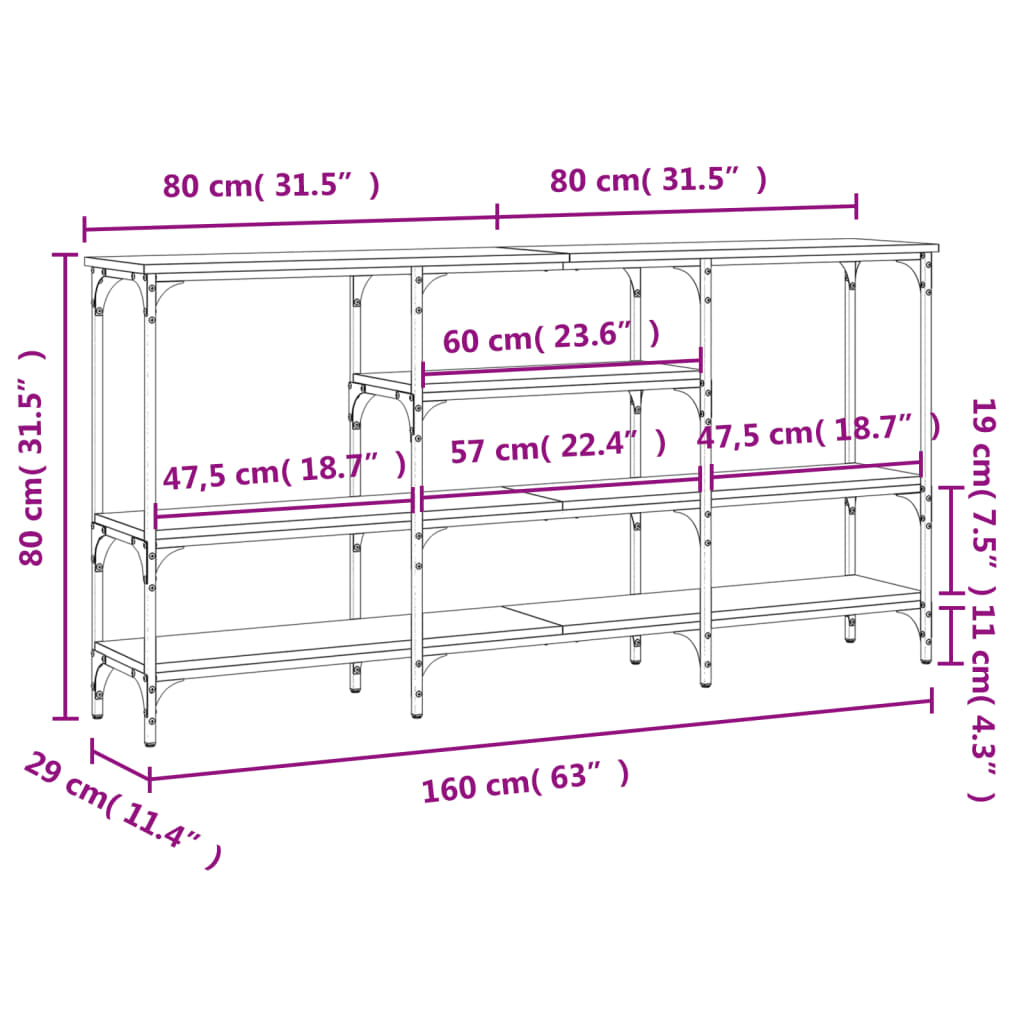 Τραπέζι Κονσόλα Μαύρο 160 x 29 x 80 εκ. Επεξεργασμένο Ξύλο