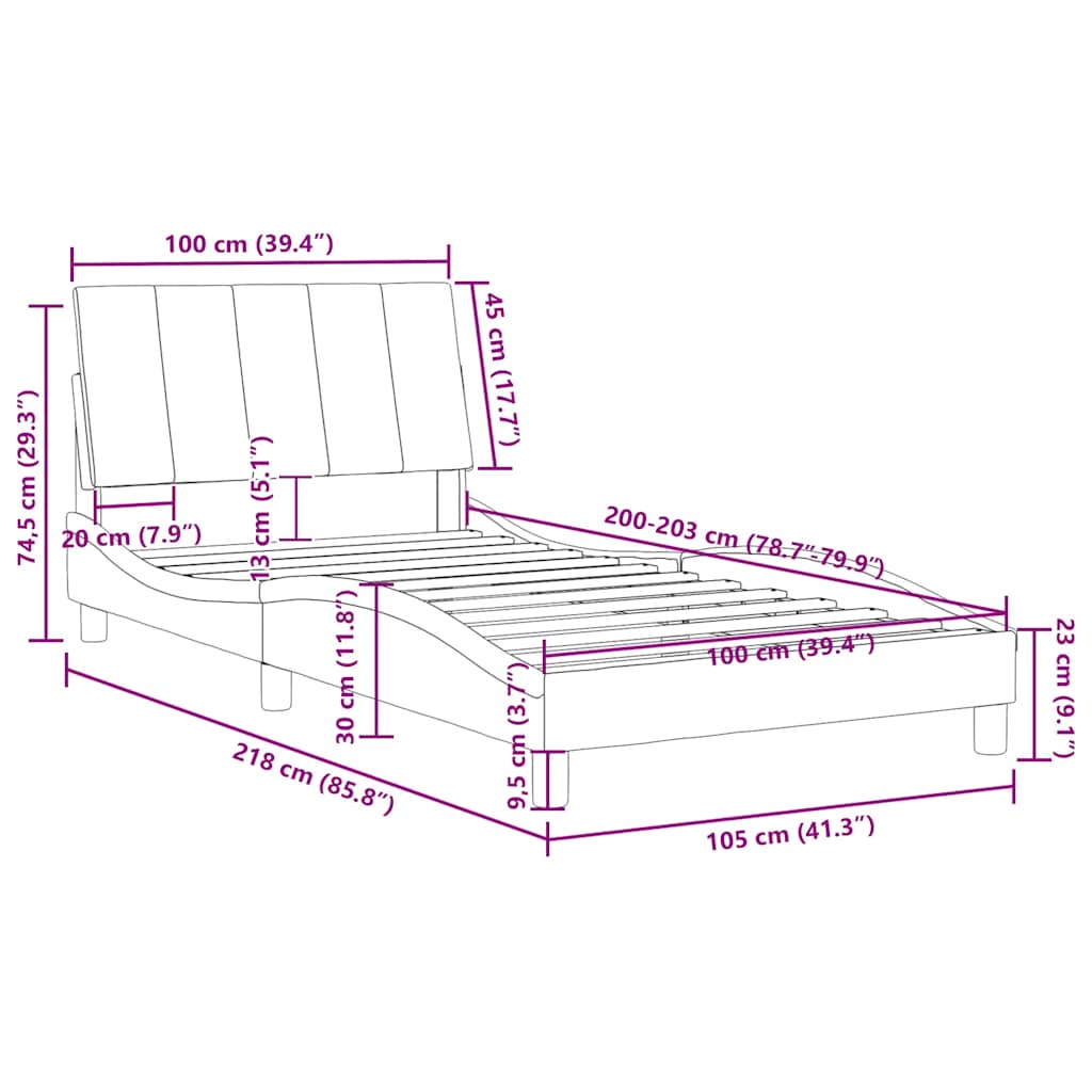 Σκελετός Κρεβατιού Χωρίς Στρώμα Hanko Γκρι 100x203 εκ. Βελούδινο