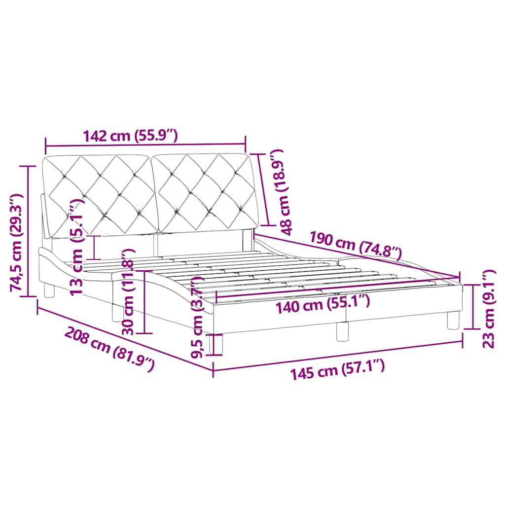Σκελετός Κρεβατιού Χωρίς Στρώμα Ροζ 140x190 εκ. Βελούδινο - Pakobazaar