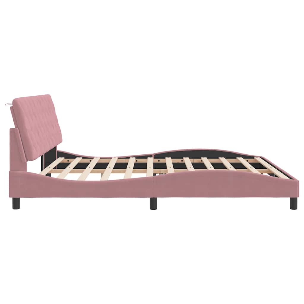Σκελετός Κρεβατιού Χωρίς Στρώμα Ροζ 200x200 εκ. Βελούδινο