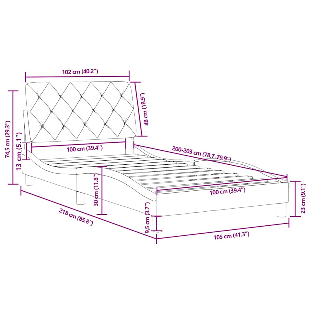 Σκελετός Κρεβατιού Χωρίς Στρώμα Γκρι 100x203 εκ. Βελούδινο - Pakobazaar