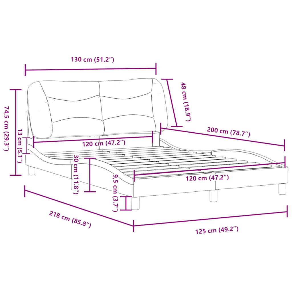 Πλαίσιο κρεβατιού χωρίς Στρώμα Hvar Μαύρο 120x200 εκ. Συνθετικό Δέρμα