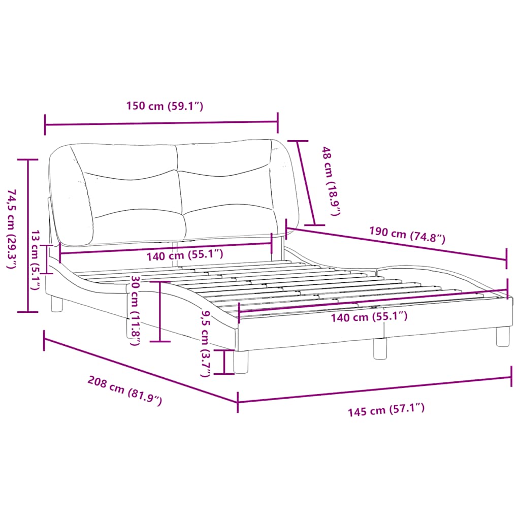 Πλαίσιο κρεβατιού χωρίς Στρώμα Hvar Καφέ 140x190 εκ. Συνθετικό Δέρμα