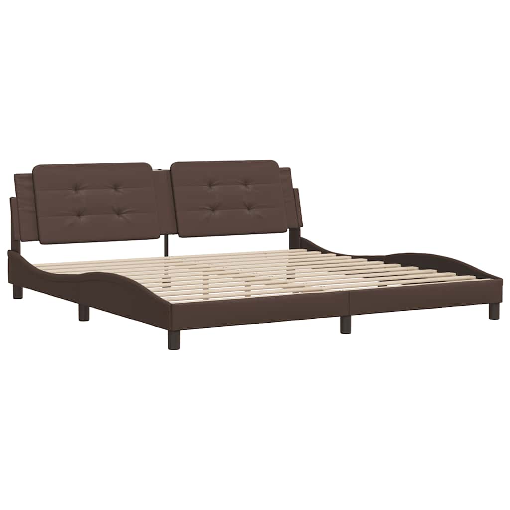 Σκελετός Κρεβατιού Χωρίς Στρώμα Zadar Καφέ 200x200 εκ. Συνθετικό Δέρμα